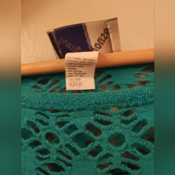 Vintage 1980s Hampton House Open Crochet Knit Terry Cloth Dress - Picture 6 of 12